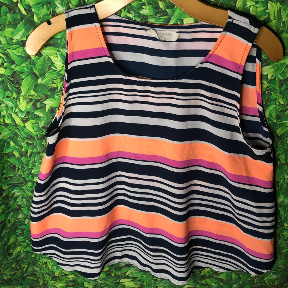 Sophie Rue Sleeveless Blouse Split Back Striped Size Large